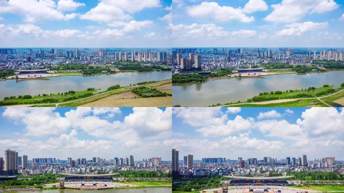 湖南汨罗城市延时航拍视频
