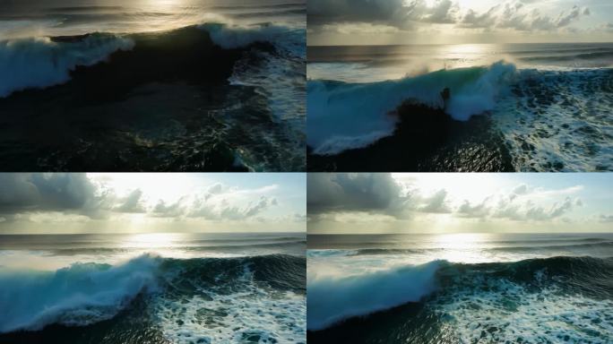 海浪翻滚电影感超广角水花飞向空中
