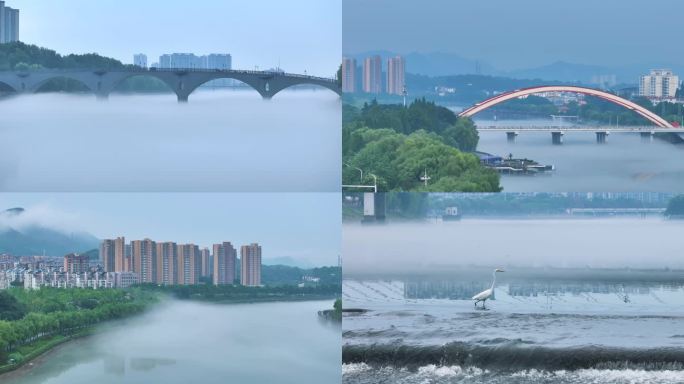 信阳浉河边 晨雾 烟雨