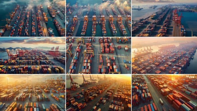 集装箱货轮码头日出航拍