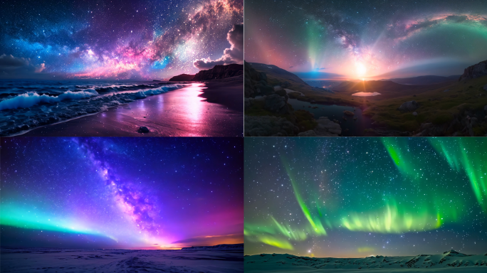 绚丽极光银河星空夜晚