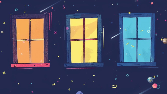手绘窗户流星舞台背景大屏03
