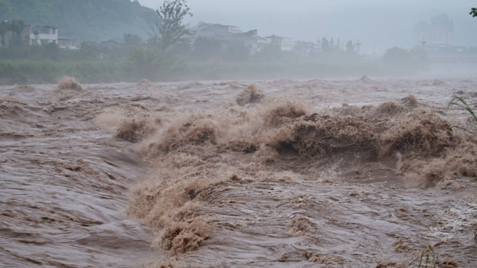 山洪爆发洪水泥石流暴雨水灾实拍素材