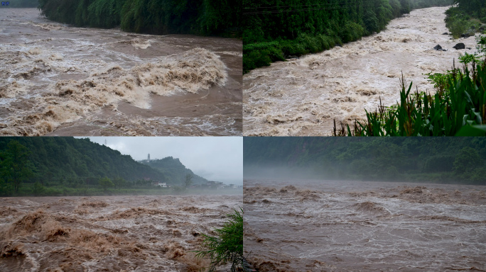 山洪爆发洪水泥石流暴雨水灾实拍素材