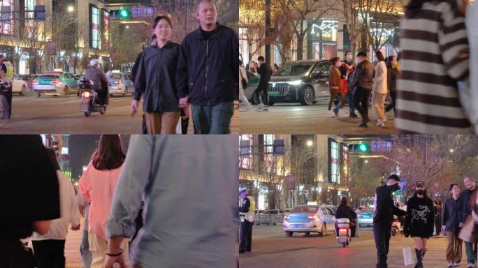 夜晚城市行人过马路人流脚步视频素材44