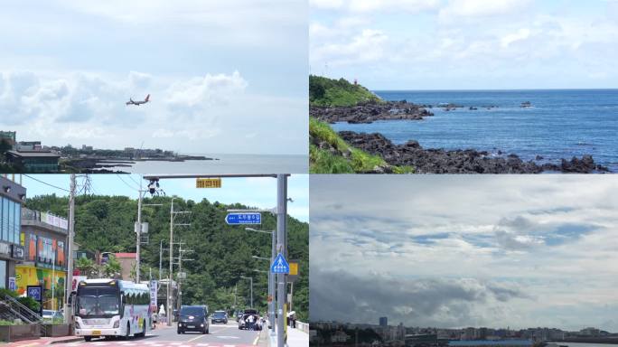 韩国济州岛风景·4K飞机从天空飞过