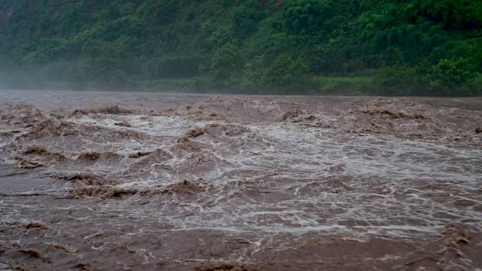 山洪爆发洪水泥石流暴雨水灾实拍素材