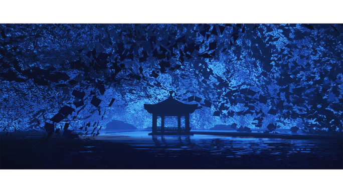 【4K空间】蓝色亭子剪影景观艺术唯美背景