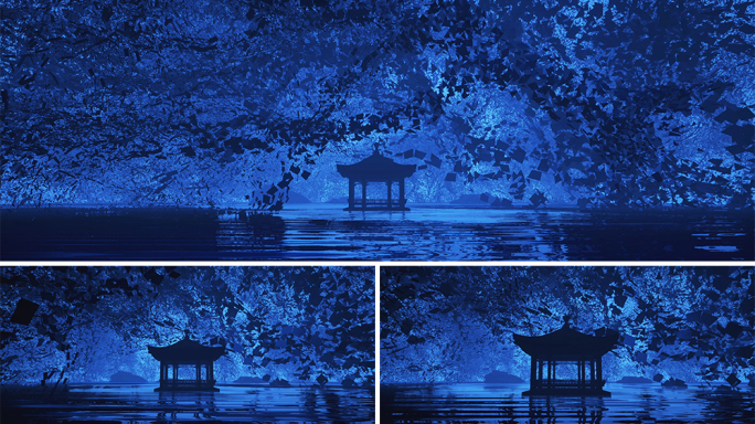 【4K空间】蓝色亭子剪影景观艺术唯美背景