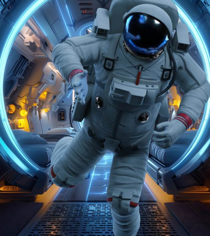 竖版裸眼 3d宇航员舱内挥手