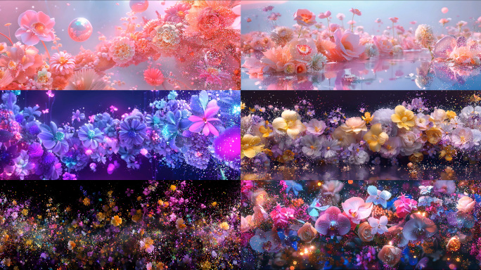 8K花海粒子流动绽放梦幻花宽屏舞台背景3