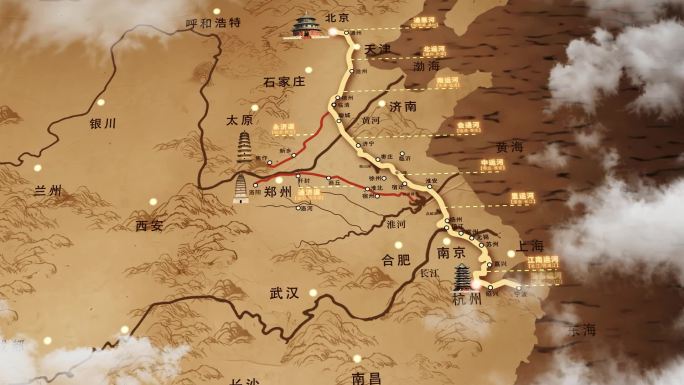 京杭运河路线图AE模版