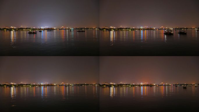 西湖 夜景 游船 城市 延时