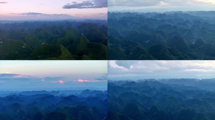 傍晚的喀斯特峰林风光航拍