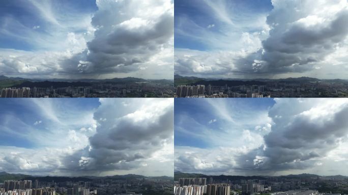 狂风暴雨电闪雷鸣城市乌云闪电