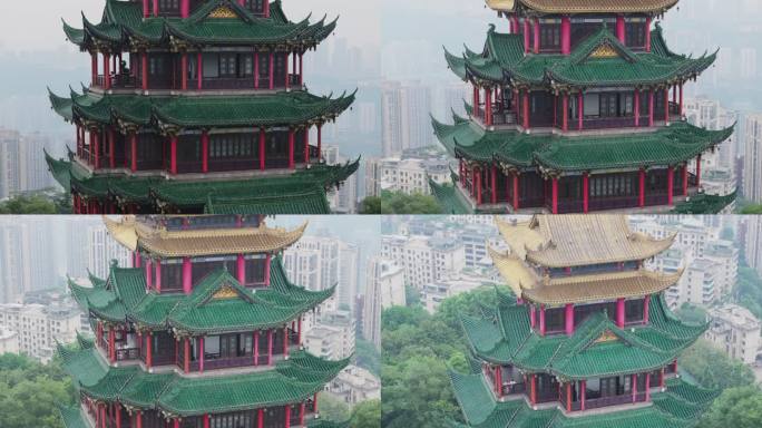 重庆鸿恩寺航拍鸿恩阁与嘉陵江两岸高楼大厦