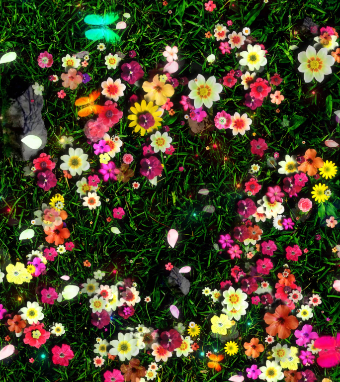 8k竖屏唯美草地花朵投影