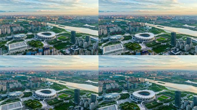陕西西安浐灞奥体中心航拍延时