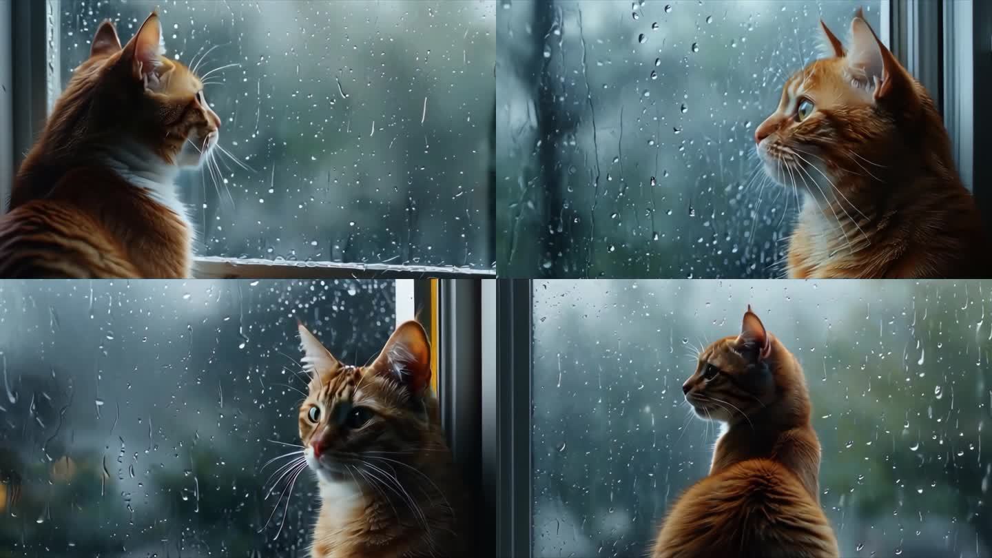4k猫静观窗外雨
