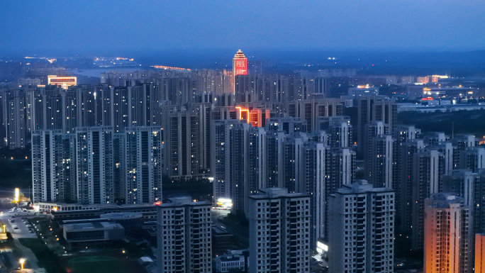 荆门城区夜景天鹅广场全景航拍