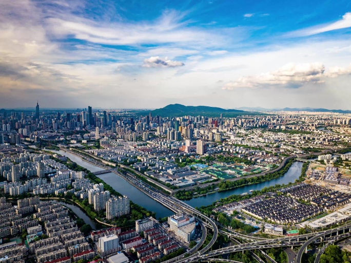 南京集庆门赛虹桥立交车流城墙大景航拍延时