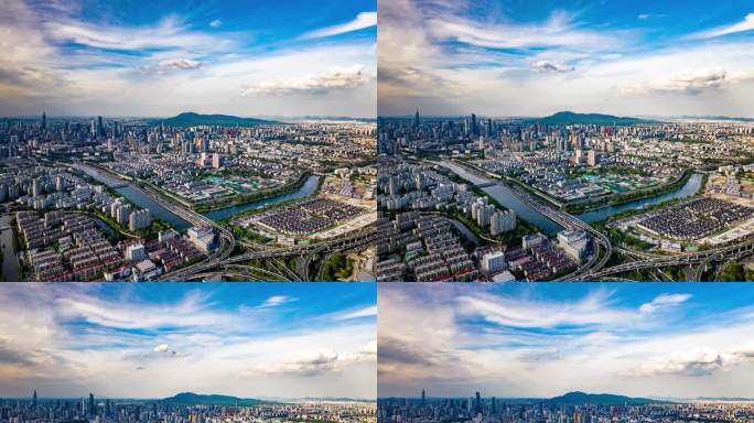 南京集庆门赛虹桥立交车流城墙大景航拍延时