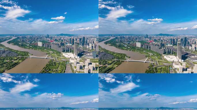 南京大景延时建邺南京眼双子塔河西CBD