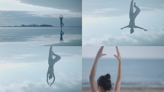 女人海边瑜伽