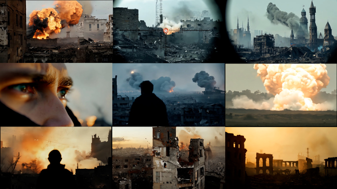 现代战争战场 战场废墟 巷战爆炸地区冲突