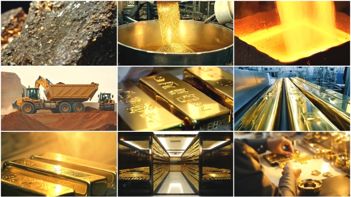 黄金金条金矿开采提炼金矿开采矿石黄金提炼