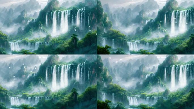 高山瀑布中国风山水LED背景 循环