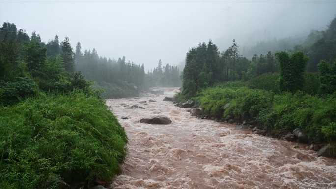 山洪爆发洪水泥石流暴雨水灾实拍素材