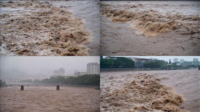 山洪爆发洪水泥石流暴雨水灾实拍素材