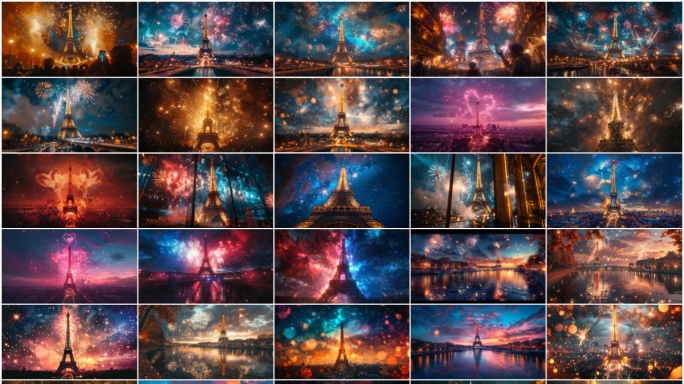 巴黎地标 埃菲尔铁塔 巴黎奥运会 烟花