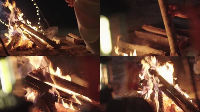【4K50帧】露营烧烤柴火堆篝火烤火燃烧
