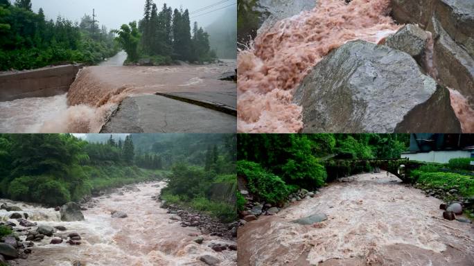 山洪爆发洪水泥石流暴雨水灾实拍素材