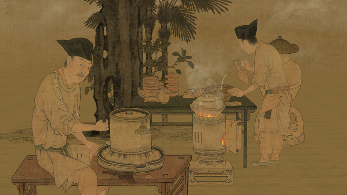 宋代文人雅士茶会 撵茶图