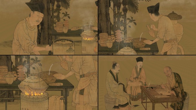 宋代文人雅士茶会 撵茶图