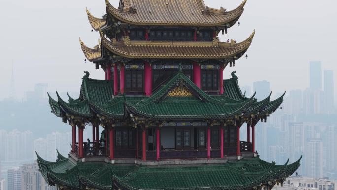 重庆鸿恩寺航拍鸿恩阁与嘉陵江两岸高楼大厦