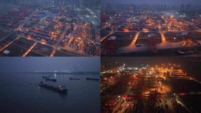 武汉阳逻港码头夜景航拍