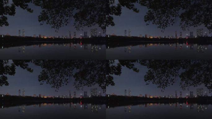 夜晚长沙湖边高楼倒影01【延时】