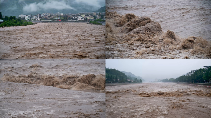 山洪爆发洪水泥石流暴雨水灾实拍素材