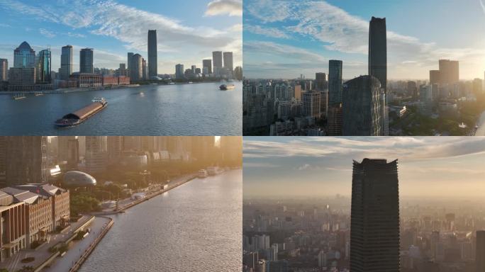 上海北外滩滨江日出航拍