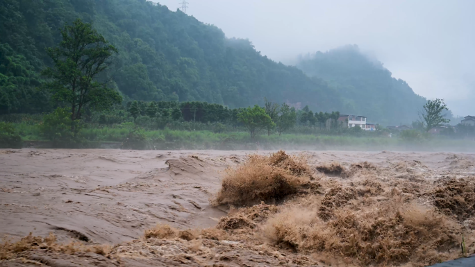 山洪爆发洪水泥石流暴雨水灾实拍素材