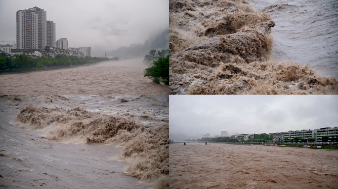 山洪爆发洪水泥石流暴雨水灾实拍素材