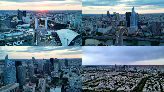 拉德芳斯夕阳航拍｜巴黎奥运新城