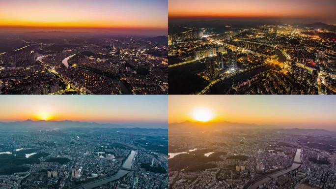 台山市城市繁华夜景及日出景色