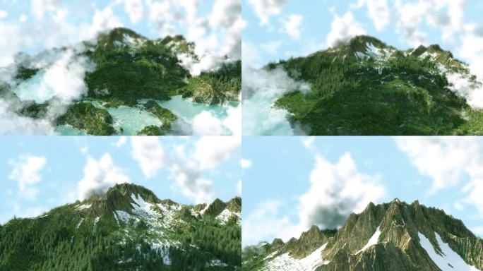 写实山脉河流穿梭云