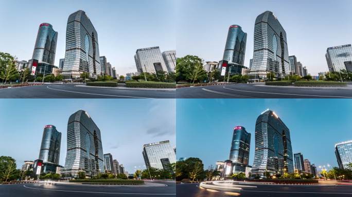 浙江杭州城市夜景建筑车流企业宣传片头
