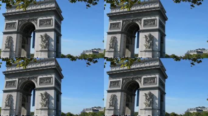 拱门(arc de triomphe de lвЂ™Г‰toile)，电影在拱门下方。法国国旗在风中